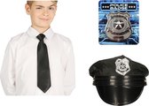 Casquette de policier de costume de carnaval - noire - avec cravate/insigne de police - enfants