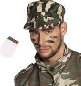 Carnaval verkleed set Army/Leger soldaten petje - met camouflage schmink stift - volwassenen - accessoires set