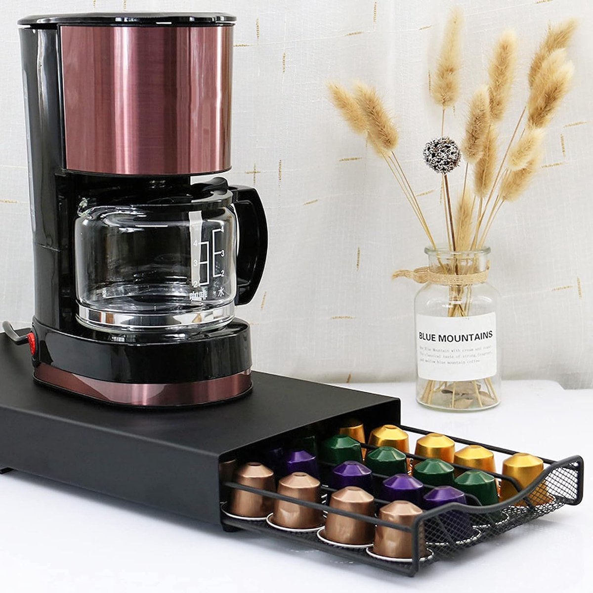 Capsulehouder Compatibele Koffiecapsuledispenser Antislip Voeten Netvormige Vakken 40 Capsules Zwart