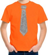 Bellatio Decorations Verkleed t-shirt voor kinderen - glitter stropdas - oranje - jongen - carnaval 116/134