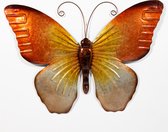 Anna's Collection Wand decoratie vlinder - oranje - 32 x 24 cm - metaal - muurdecoratie