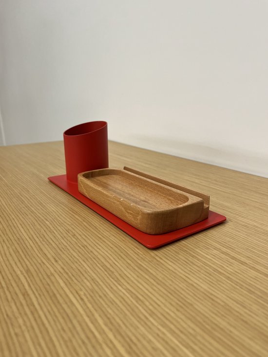 Furni24 Organisateur de bureau porte-stylo, support de téléphone (10x10x25 cm, rouge)