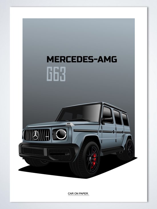 Mercedes AMG G63 Grijs op Poster - 50 x 70cm - Auto Poster Kinderkamer / Slaapkamer / Kantoor