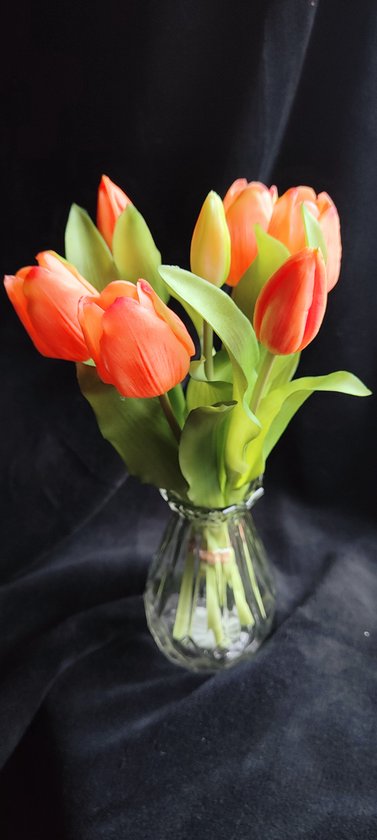 Tulipes couleur saumon | Tulipes artistiques | 31 cm | Couleur saumon | 7 vol | Tulipes | fleurs artificielles pour l'intérieur | des fleurs artificielles qui ressemblent aux vraies