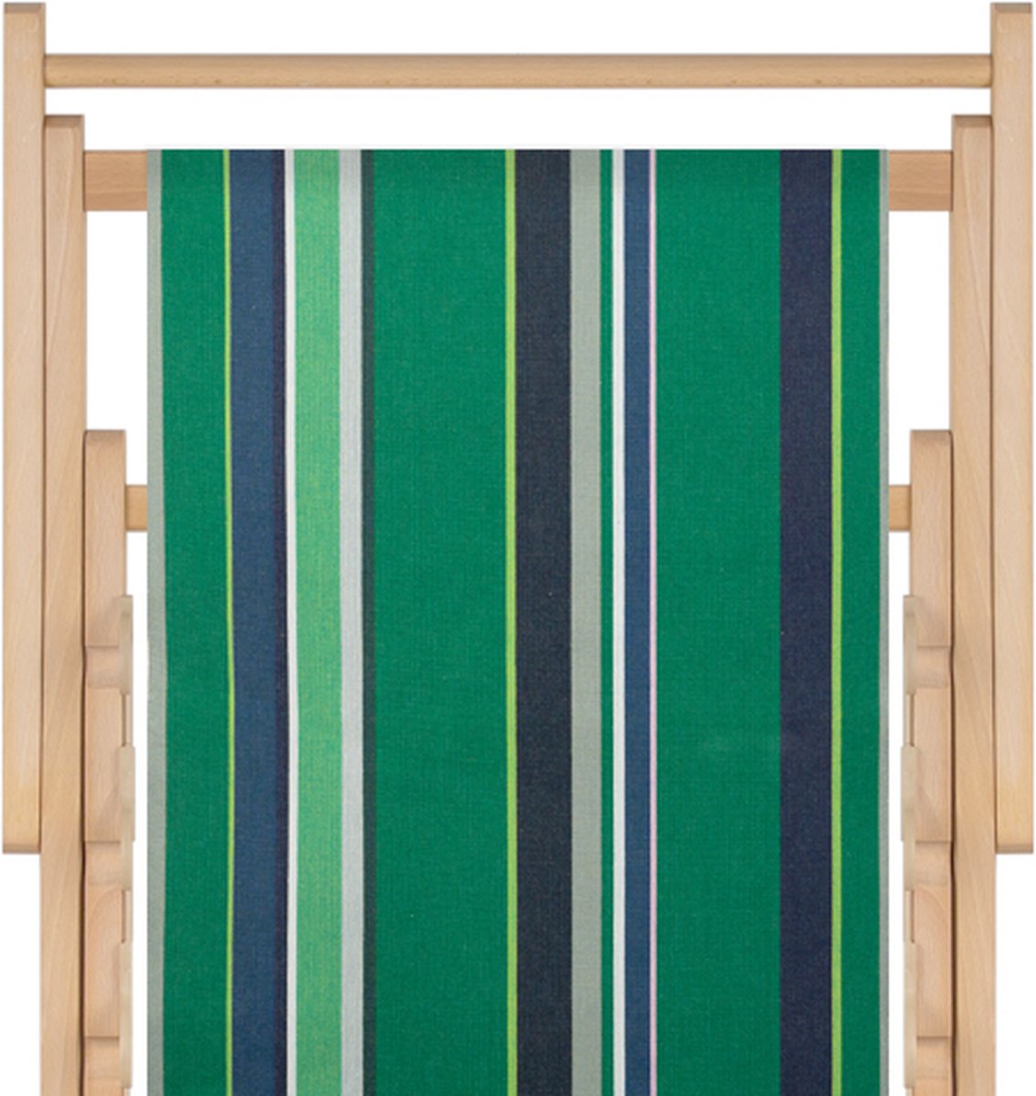 Houten strandstoel met hoogwaardige stof in katoen - massief beukehout - dubbelgeweven katoen Emeraude - opvouwbaar - verstelbaar in 3 standen - zonder armleuning - afneembare hoes - multicolour - strepenpatroon
