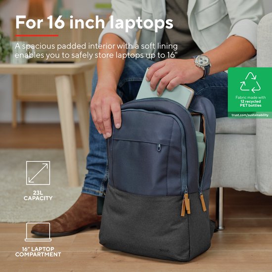 Trust Lisboa 16″ Laptop Rugzak – Laptop Backpack – 16 Inch - Blauw