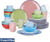 CasaVibe Luxe Serviesset – 32 delig – 8 persoons – Porselein - Bordenset – Dinner platen – Dessertborden - Kommen - Mokken - Set