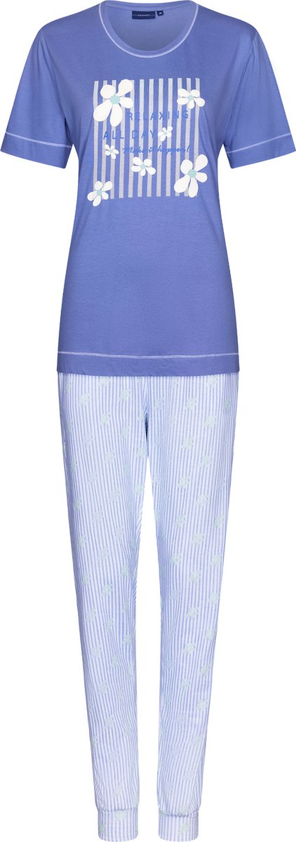 Pastunette Flowerful - Dames Pyjamaset - Blauw - Organisch Katoen