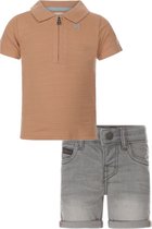 Koko Noko - Kledingset -2delig - Short Jeans grijs - Shirt camel - Maat 122