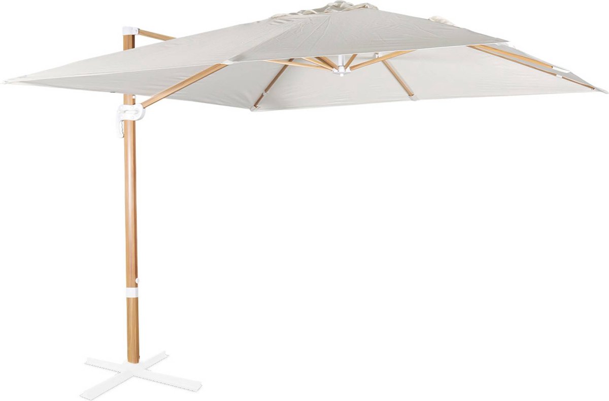sweeek - Offset vierkante parasol 3x3m met houteffect - falgos - offset parasol kantelt, vouwt en draait 360°