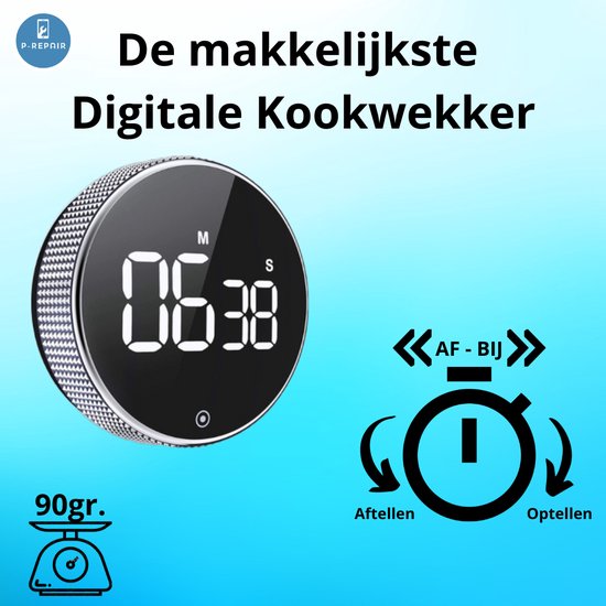 P-Repair Digitale Kookwekker - Smart Timer - LED Display - Magnetisch met Handige Draaiknop - Optellen/Aftellen