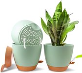 Kunststof Bloempot - set van 3 plantenpotten, zelfbewatering, bloempot met onderzetter, diameter 20 cm, geschikt voor binnen en buiten