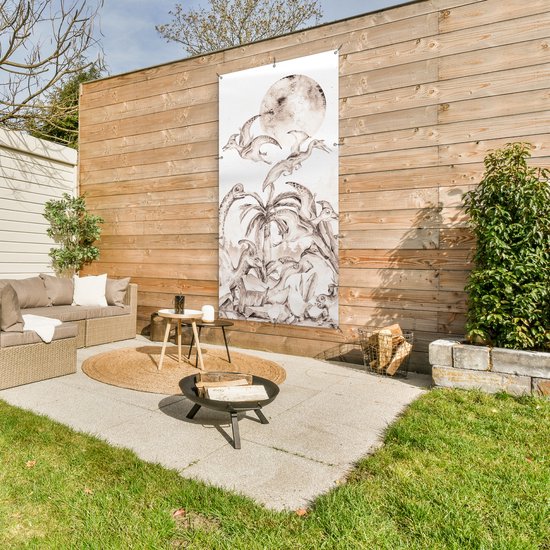 Affiche de clôture Dino - Enfants - Jungle - Plantes - Kids - 100x200 cm - Toile de jardin