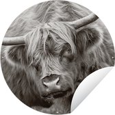 Tuincirkel Schotse Hooglander - Zwart - Wit - Hoorns - 60x60 cm - Ronde Tuinposter - Buiten