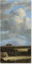 Schuttingposter Gezicht op Haarlem met bleekvelden - Schilderij van Jacob van Ruisdael - 100x200 cm - Tuindoek