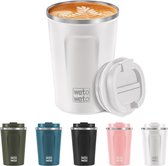 Tasse à café réutilisable de 380 ml, tasse de voyage à café avec couvercle, tasse thermique étanche, tasse isolée à double paroi, tasse portable en acier inoxydable (blanc)