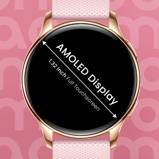 Maoo Ventura AMOLED Smartwatch Dames - RVS en 4x Siliconen Bandje - Stappenteller - Hartslagmeter - Slaapmonitor - Multisport - Geschikt voor Android en iOS - Rosé Goud en Roze