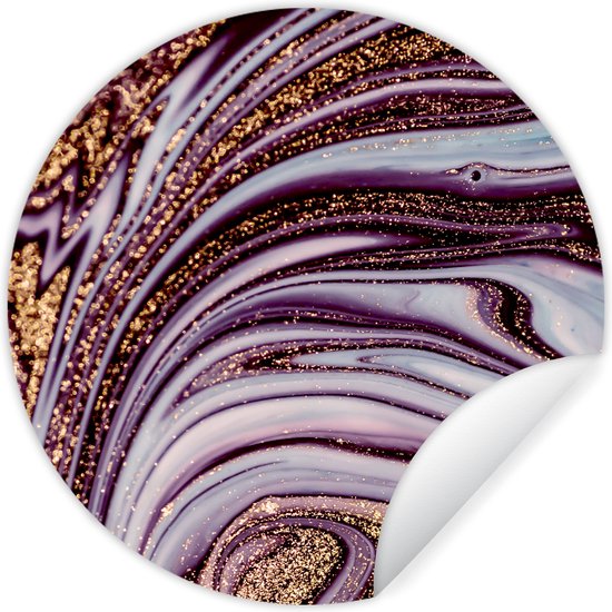 WallCircle - Stickers muraux - Cercle de papier peint - Marbre - Rose - Or - Glitter - Aspect marbre - Luxe - 120x120 cm - Cercle mural - Autocollant - Papier peint autocollant rond XXL
