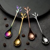 Set van 4 lepeltjes voor koffie/thee/apero/dessert - bladvormig - 12cm - zilver