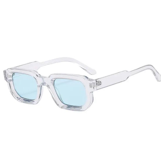 Prestige Eyewear - Zomerse Zonnebril - UV 400 - Incl. Lederen Brillenkoker - Hoog Kwaliteit - Vrouwen en Heren - Festival Brillen - Modieuze Zonnebril - Transparant Bleu -