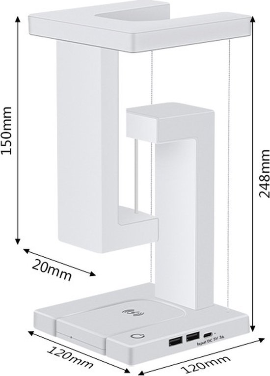 Magnetische Zwevende Bureaulamp, Zwevende Levitatie Draadloze Telefoonoplader Nachtlampje met 3 Helderheid, Touch Control Nachtkastje Decor Licht Draadloos Opladen voor Thuis