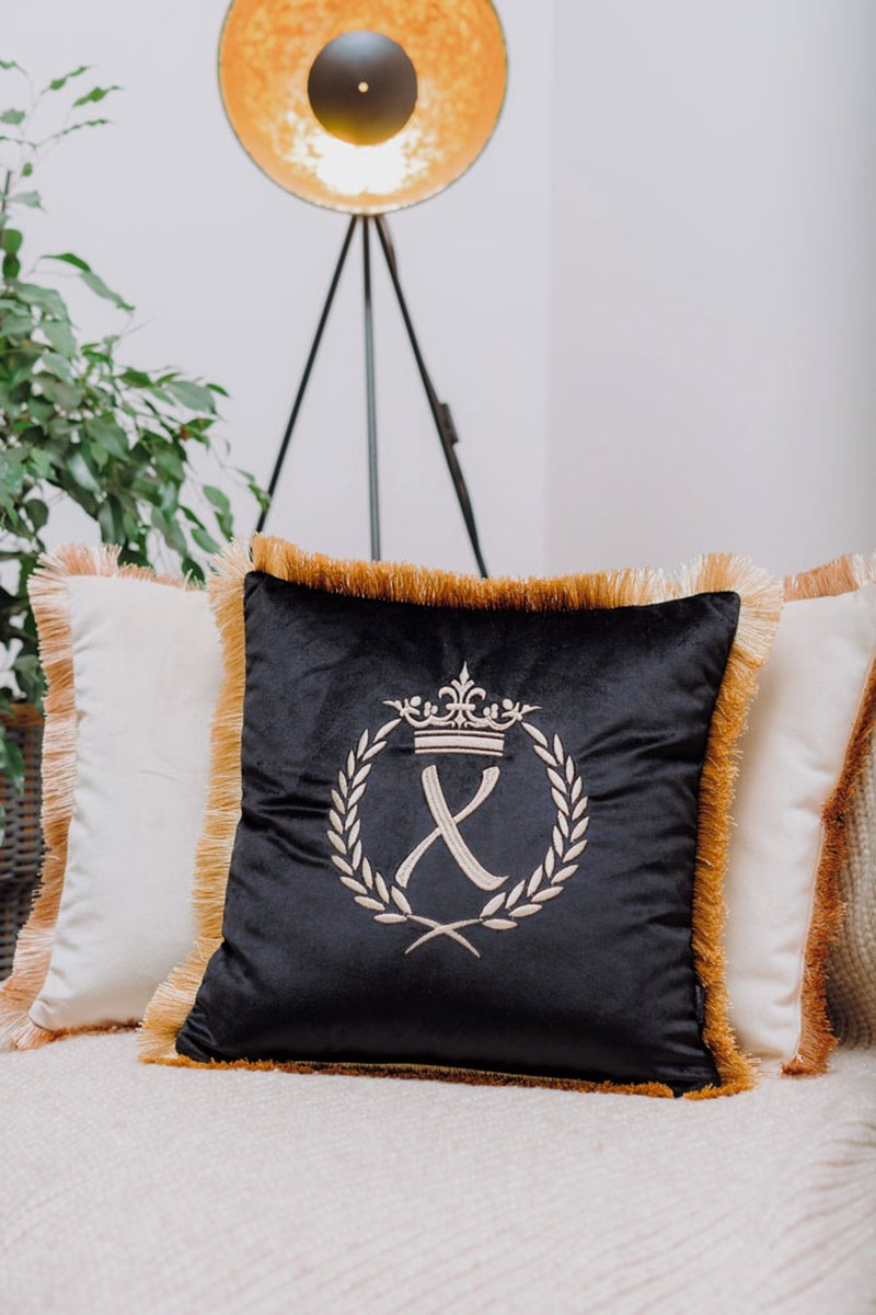 Embroidered pillow / personalised pillow / monogram pillow / decorative cushion 40x 40 black velvet letter X