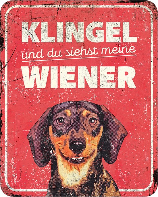 Panneau d'avertissement dachshund de 25x20x0,3cm rouge