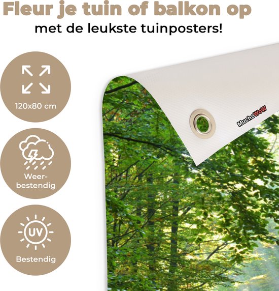 Tuinposter 120x80 cm - Tuindecoratie Lente - Bos - Boom - Poster voor in de tuin - Buiten decoratie - Schutting tuinschilderij - Tuindoek muurdecoratie - Wanddecoratie balkondoek