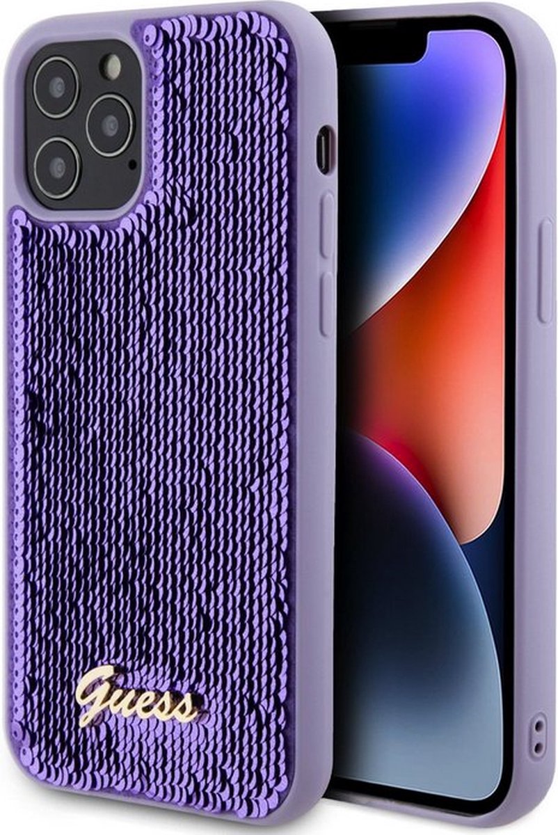 Guess Sequins Back Case - Geschikt voor Apple iPhone 12/12 Pro (6.1") - Paars
