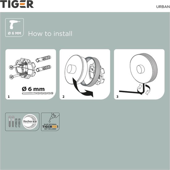 Tiger Urban - WC borstel met houder - Toiletborstel - Wandmontage - Zonder boren - Zwart