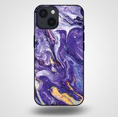 Smartphonica Phone Case pour iPhone 14 avec imprimé marbre - Coque arrière en TPU design marbre - Or Violet / Back Cover adapté pour Apple iPhone 14
