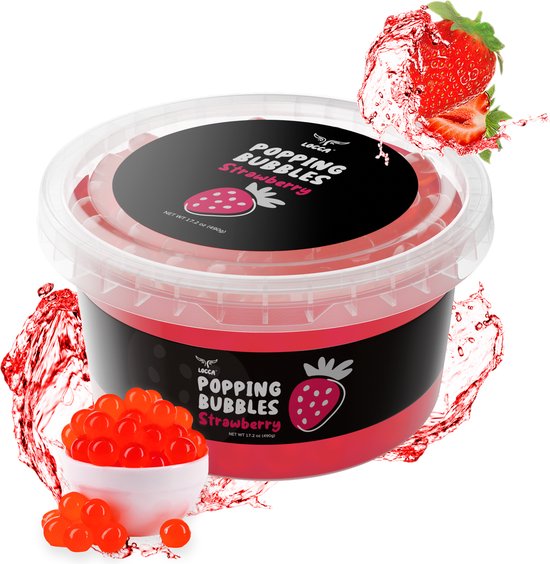 Locca Bubble Tea - Bubble Tea Parels - Popping Boba Pearls - Popping Fruitparels - Premium Boba Popping Pearls met echt vruchtensap - Popping Bubbles - Instant Tapioca Pearls voor Bubble Tea Kit - 1 Pack - Aardbei - 490 gr