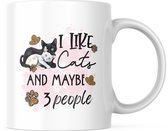 Cat Lover Mok met tekst: I like cats and maybe 3 people | Katten Liefhebber | Katten Spreuk | Cadeau | Grappige mok | Koffiemok | Koffiebeker | Theemok | Theebeker