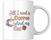 Cat Lover Mok met tekst: All I need is coffee and my cat | Katten Liefhebber | Katten Spreuk | Cadeau | Grappige mok | Koffiemok | Koffiebeker | Theemok | Theebeker