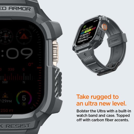 Spigen Rugged Armor Pro Hoesje en Bandje Geschikt voor Apple Watch Ultra (2) Grijs - Spigen