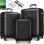 Tillvex® Reiskofferset Zwart 3-delig met bagageweegschaal, kofferriemen en kofferhangers, trolley