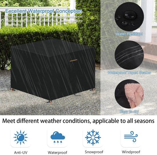 Aipwerer Afdekking voor tuinmeubelen, afdekzeil, tuinmeubelen, waterdicht, winterbestendig, anti-uv, stofdicht, 600D Oxford-weefsel, beschermhoes voor tuinlounge, balkonmeubels, tafel (213 x 132 x 75