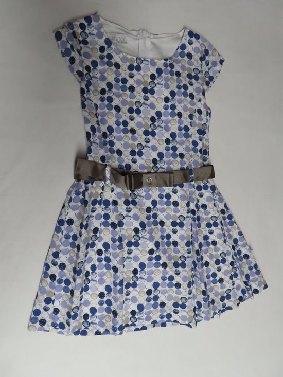 jurk - Feestkleedje - Off White , blauw en beige - 5 jaar 110