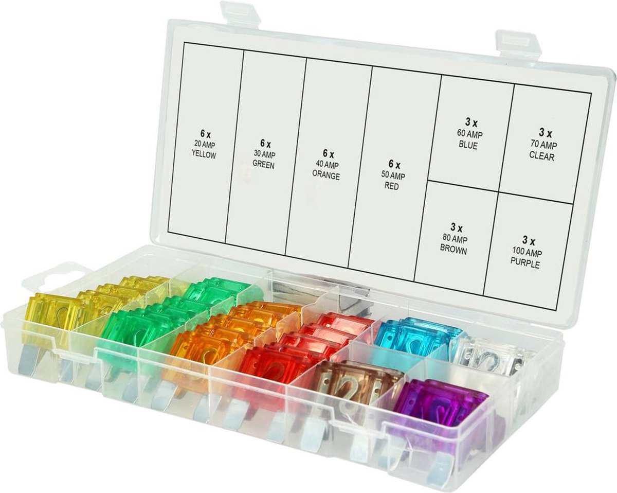 KS Tools 970.0730 970.0730 Standaard steekzekering (auto) 20 A, 30 A, 40 A, 50 A, 60 A, 70 A, 80 A, 100 A 36 onderdelen