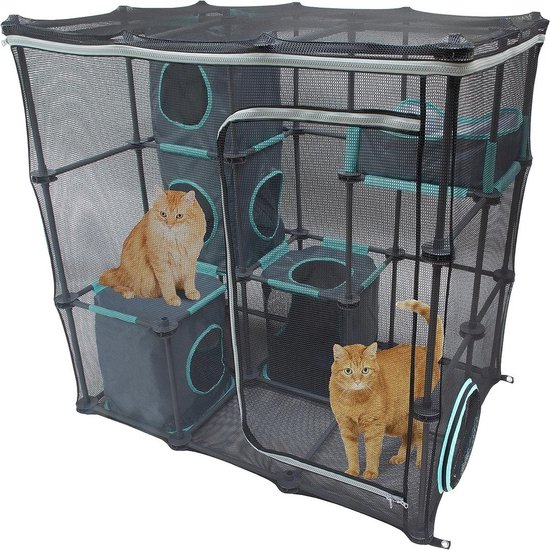 Foto: Kattenbench met etages en kleine hokjes kattenkooi kattenren kattenhuis