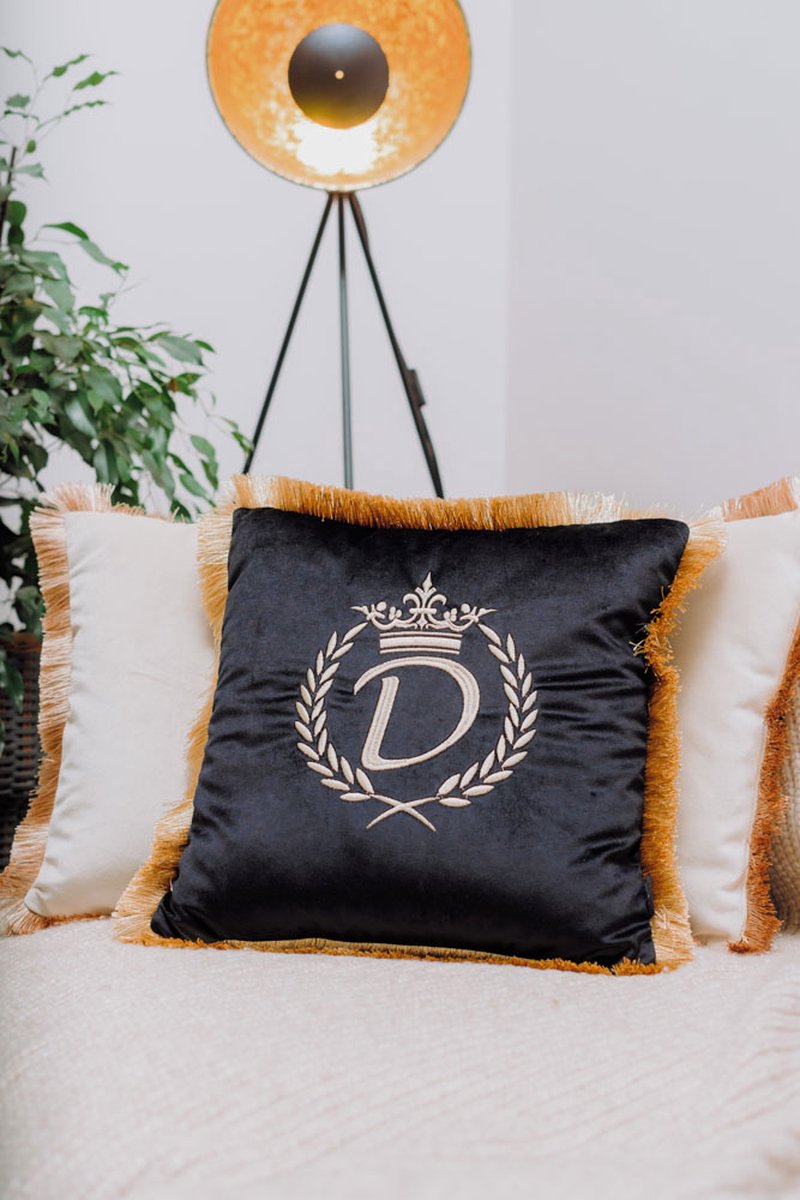 Embroidered pillow / personalised pillow / monogram pillow / decorative cushion 40x 40 black velvet letter D