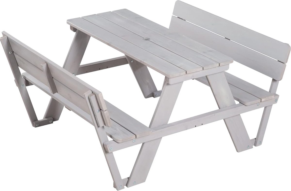 Outdoor zitgroep 'Picknick for 4' Outdoor + met rugleuningen, weerbestendige zitset van massief hout voor binnen en buiten, bijzonder duurzaam, grijs geglazuurd