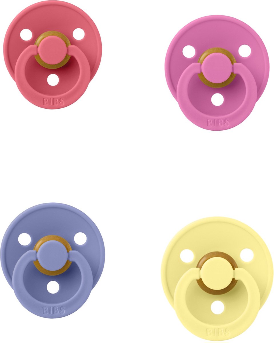 Goedkoopste Bibs fopspeen 0-6 maanden set 4 stuks Bubblegum,Peri,Coral en Sunshine maat 1