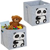 Relaxdays 2x opbergmand kinderkamer - vilten speelgoedmand - panda - opbergbox speelgoed