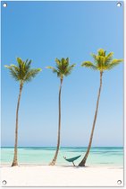 Tuinposters buiten Caribisch strand 3 palmbomen - 60x90 cm - Tuindoek - Buitenposter