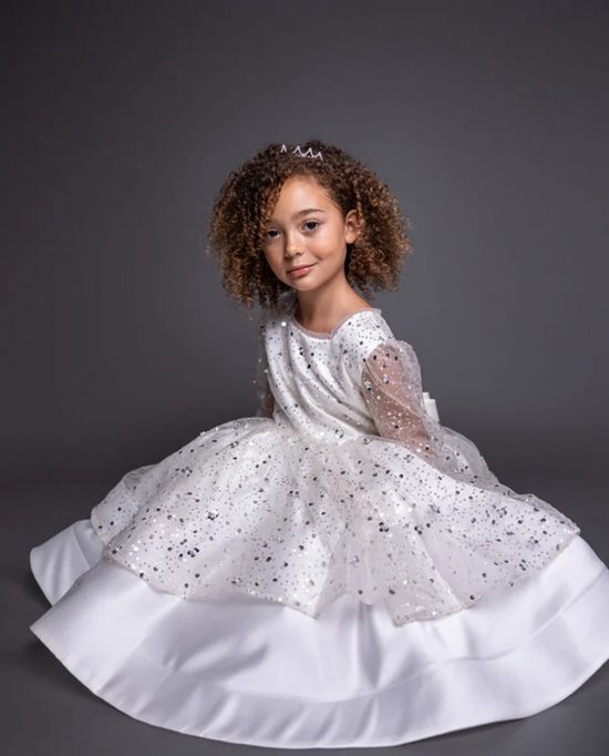 PLWEDDING Lange Mouwen Kinderjurk – Kant, Tule, Met Strik, Voor Communie & Bruiloft