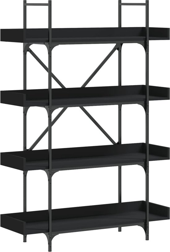 vidaXL - Boekenkast - 4-laags - 100x33x145,5 - cm - bewerkt - hout - zwart
