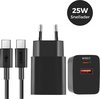 25W Snellader voor Samsung Huawei, Oppo, iPhone 15 & MacBooks – 1.2m USB C Oplaadkabel – Zwart - WiseQ