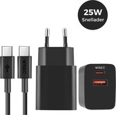 Snellader Geschikt Voor iPhone 15, iPhone 16, MacBook, Samsung, Huawei & Oppo – 1m USB C Oplaadkabel – 25W - Oplader - Zwart - WiseQ