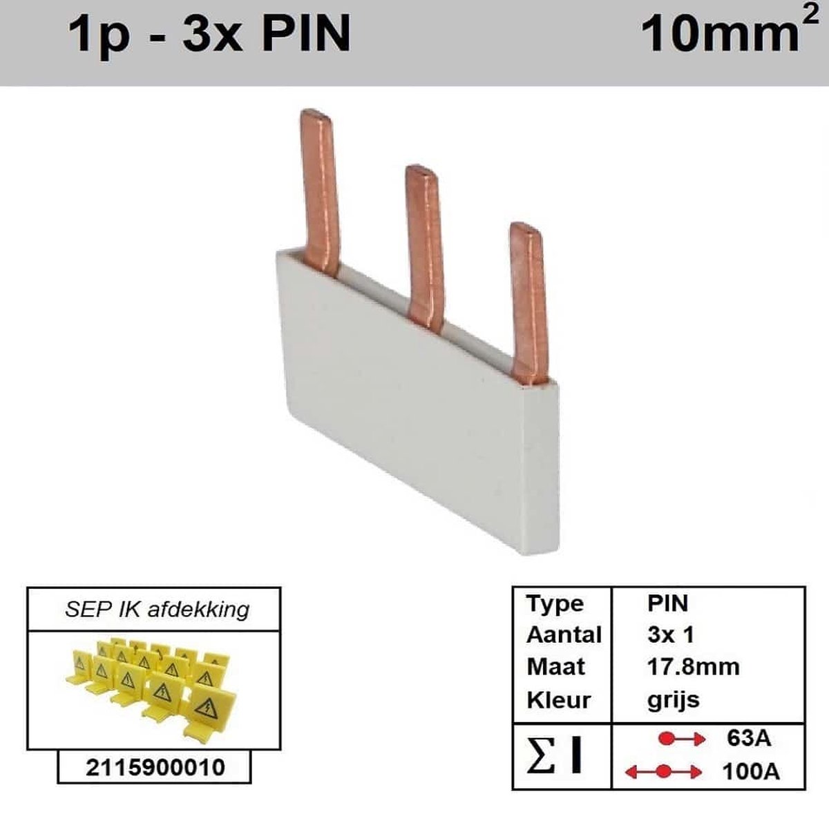 Sep kam pin 1 fase 3 polig 17,8mm grijs